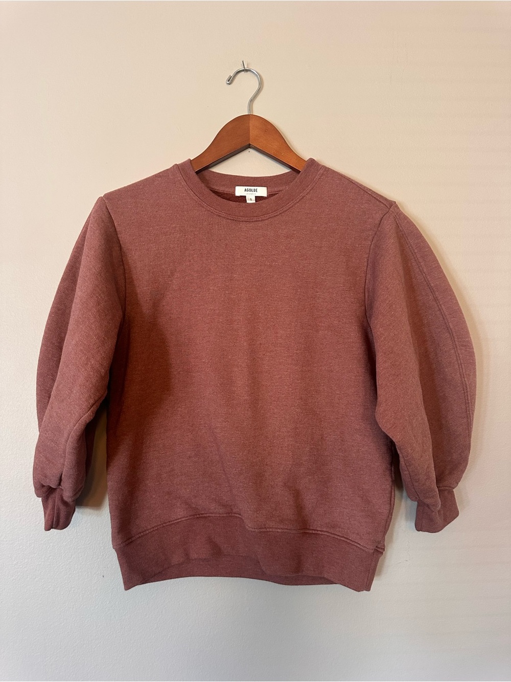 Agolde Mauve-Pink Puff Sleeve Crewneck Sweatshirt - Picture 2 of 3